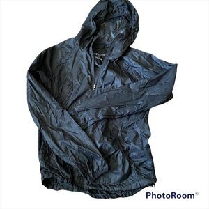 Eddie Bauer Mens Black Lightweight Long Sleeve Hooded Windbreaker Jacket XS